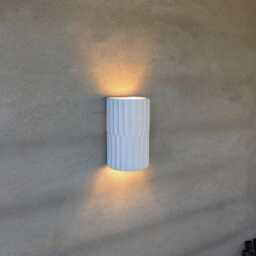 Handmade Ceramic Wall Sconce, Gloss White Up Down Lighting, Textured Wave Effect Lamp - thumbnail 3