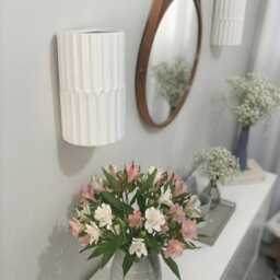 Handmade Ceramic Wall Sconce, Gloss White Up Down Lighting, Textured Wave Effect Lamp - thumbnail 4