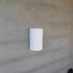 Handmade Ceramic Wall Sconce, Gloss White Up Down Lighting, Textured Wave Effect Lamp - thumbnail 2