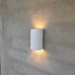 Handmade Ceramic Wall Sconce, Gloss White Up Down Lighting, Textured Wave Effect Lamp - thumbnail 1