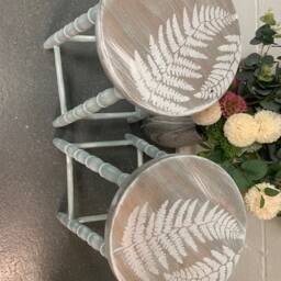 Pair Of Bar Stools Wooden Professionally Painted Fern Leaf - thumbnail 3