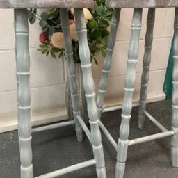 Pair Of Bar Stools Wooden Professionally Painted Fern Leaf - thumbnail 2