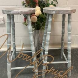 Pair Of Bar Stools Wooden Professionally Painted Fern Leaf - thumbnail 4