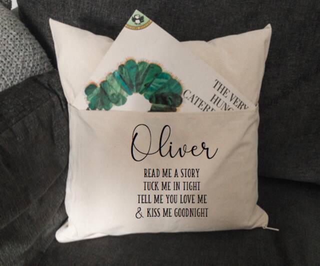 Book Nook, Personalised Book Cushion, Cushion Pocket For Books, World Day, Personalised, Childs - image 1