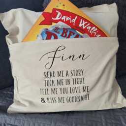 Book Nook, Personalised Book Cushion, Cushion Pocket For Books, World Day, Personalised, Childs - thumbnail 2