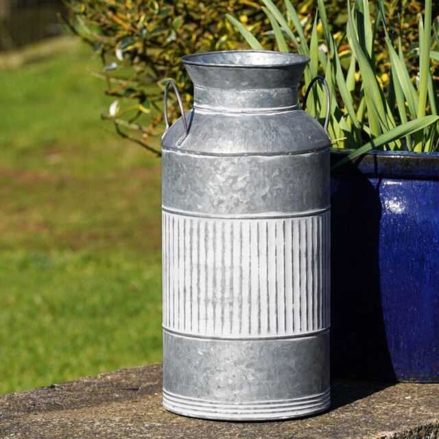 Galvanised Milk Churn Ribbed Planter - Outdoor Garden Metal Flower Pot Trough - image 1
