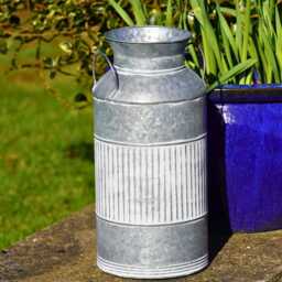 Galvanised Milk Churn Ribbed Planter - Outdoor Garden Metal Flower Pot Trough - thumbnail 2