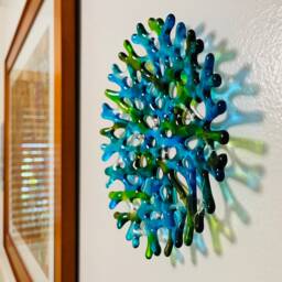 Fused Glass Coral Plate, Turquoise Green Branching Decor - thumbnail 2