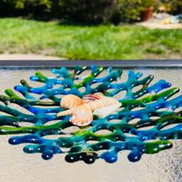 Fused Glass Coral Plate, Turquoise Green Branching Decor - thumbnail 3