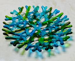 Fused Glass Coral Plate, Turquoise Green Branching Decor - thumbnail 1
