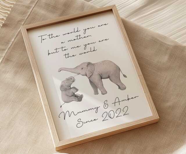 Personalised Gift For Mum - Framed Elephant Print From Son Or Daughter - Mother's Day, Birthday, New Keepsake, Best - image 1