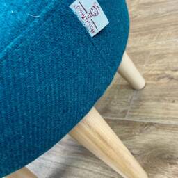 Teal Harris Tweed Footstool With Varnished Wooden Legs - thumbnail 2