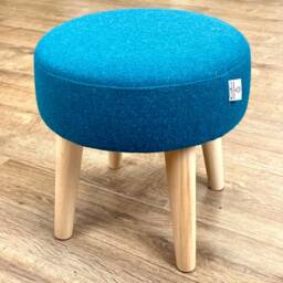 Teal Harris Tweed Footstool With Varnished Wooden Legs - thumbnail 3