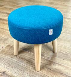 Teal Harris Tweed Footstool With Varnished Wooden Legs - thumbnail 1