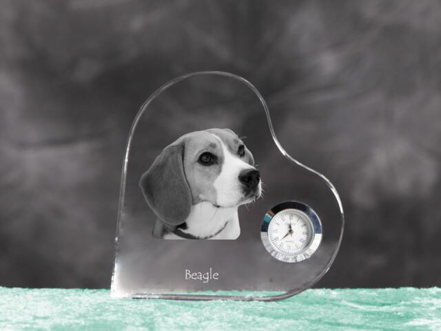 Beagle - Crystal Clock in The Shape Of A Heart With Image Pure-Bred Dog - image 1