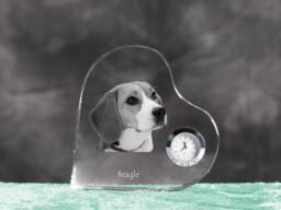 Beagle - Crystal Clock in The Shape Of A Heart With Image Pure-Bred Dog - thumbnail 1