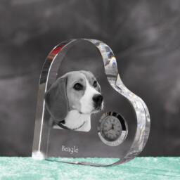 Beagle - Crystal Clock in The Shape Of A Heart With Image Pure-Bred Dog - thumbnail 2