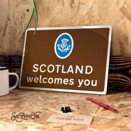 Scotland Welcomes You Metal Road Sign - Worn Or Clean Look Available Border F??ilte Gu Alba Gaelic Street Nc500 Motorway - thumbnail 2