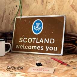 Scotland Welcomes You Metal Road Sign - Worn Or Clean Look Available Border F??ilte Gu Alba Gaelic Street Nc500 Motorway - thumbnail 1