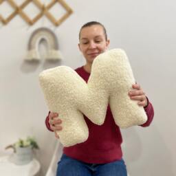 Letter Pillow Ivory Faux Fur Monogram Initial Cushion - thumbnail 3