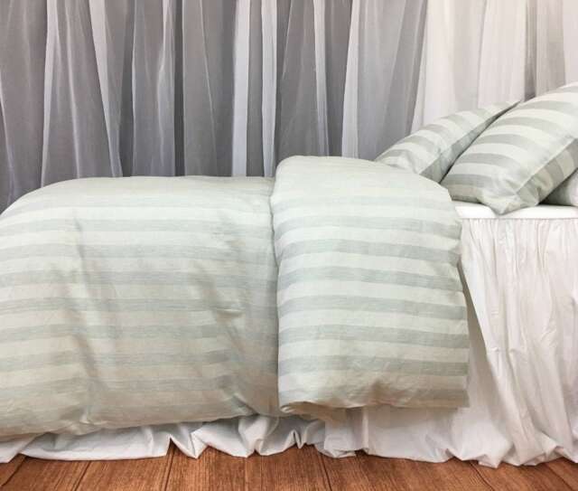 Moss Stripe Duvet Cover, Striped Bedding, Handmade One Piece At A Time, Custom Size - image 1