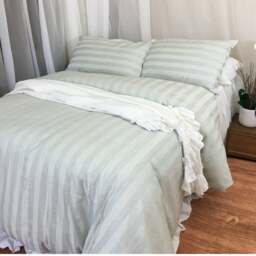 Moss Stripe Duvet Cover, Striped Bedding, Handmade One Piece At A Time, Custom Size - thumbnail 3