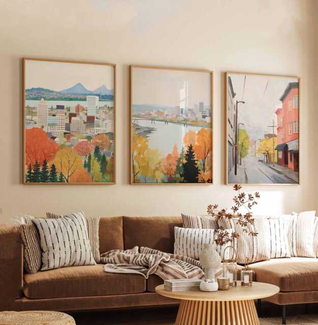 Set Of 3 Portland Posters, Usa Wall Art Prints, Oregon Travel Poster , Pacific Northwest City Skyline Decor Posters - image 1
