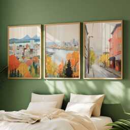 Set Of 3 Portland Posters, Usa Wall Art Prints, Oregon Travel Poster , Pacific Northwest City Skyline Decor Posters - thumbnail 3