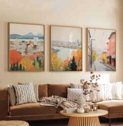 Set Of 3 Portland Posters, Usa Wall Art Prints, Oregon Travel Poster , Pacific Northwest City Skyline Decor Posters