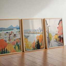 Set Of 3 Portland Posters, Usa Wall Art Prints, Oregon Travel Poster , Pacific Northwest City Skyline Decor Posters - thumbnail 2