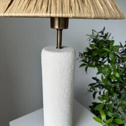 Big Size White Ceramic Textured Wabi Sabi Style Lamp & Raffia Lampshade Bedside For Living Room, Entryway Bedroom Decoration - thumbnail 3