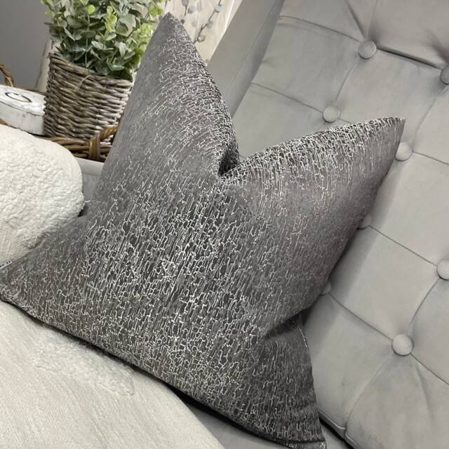 Ashley Wilde Rion Fabric, Luxurious Cushion Cover, Steel/Slate Grey - Textured Designer High Quality Handmade - image 1