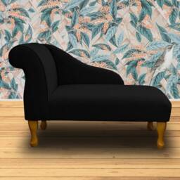 Handmade Mini Chaise Longue Plush Midnight Black Accent Sofa - 41 - thumbnail 1