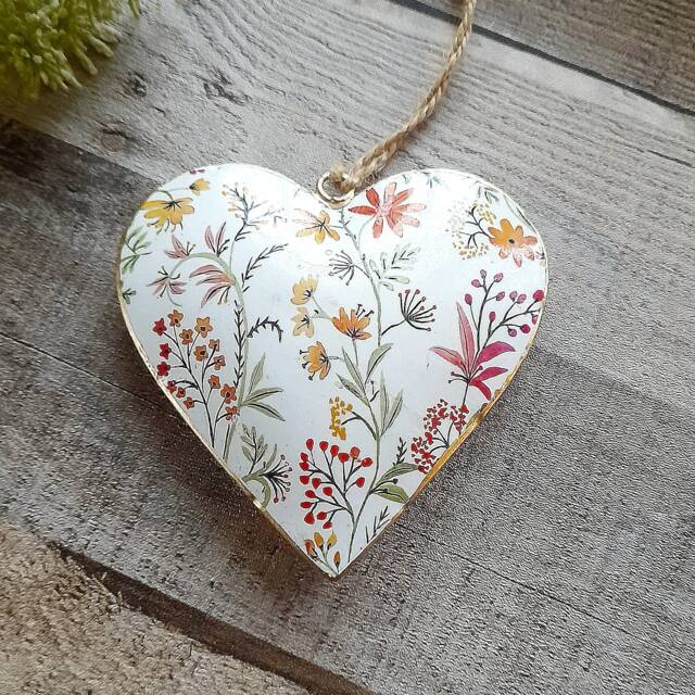 Metal Hanging Heart Decoration With Multi Flower - The Home & Hearts Shop Rustic Wall Decor Shabby Wedding Gift Xmas - image 1