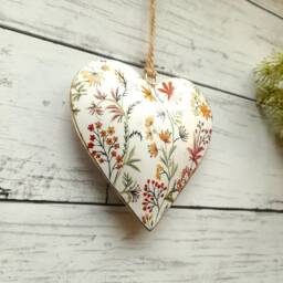 Metal Hanging Heart Decoration With Multi Flower - The Home & Hearts Shop Rustic Wall Decor Shabby Wedding Gift Xmas - thumbnail 3