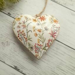 Metal Hanging Heart Decoration With Multi Flower - The Home & Hearts Shop Rustic Wall Decor Shabby Wedding Gift Xmas - thumbnail 2