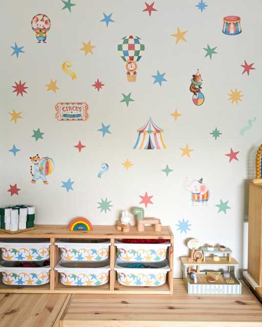 Circus Wall Stickers, Nursery Decals, Animal Playroom Decor, Removable Fabric Stars Optional - image 1