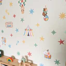 Circus Wall Stickers, Nursery Decals, Animal Playroom Decor, Removable Fabric Stars Optional - thumbnail 3