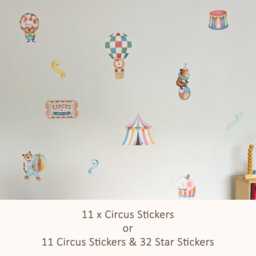 Circus Wall Stickers, Nursery Decals, Animal Playroom Decor, Removable Fabric Stars Optional - thumbnail 2