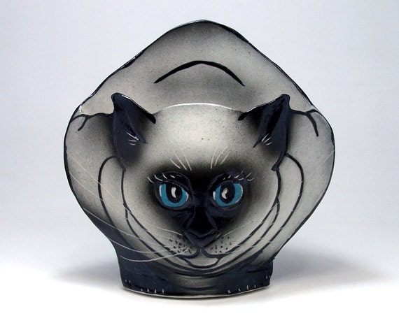 Siamese Cat Vase Decorative Porcelain Sculpture Vessel - image 1