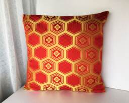 Red & Gold Decor Pillow Cove, Golden Brocade Case, Japanese Obi Brocade, Sofa Bedding, Japan Throw Kimono Cushion