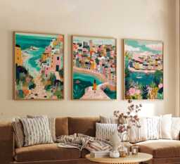 Set Of 3 St Ives Posters, Cornwall Coastal Wall Art, Seaside Print Set, Beach Decor, Modern Travel Artwork, British Landscape - thumbnail 1