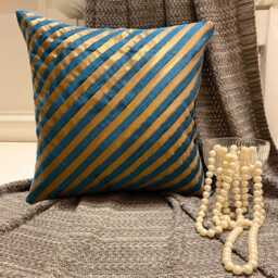 "Teal Blue Art Silk Striped Decorative Throw Pillow Cover, 16""x16" - thumbnail 2