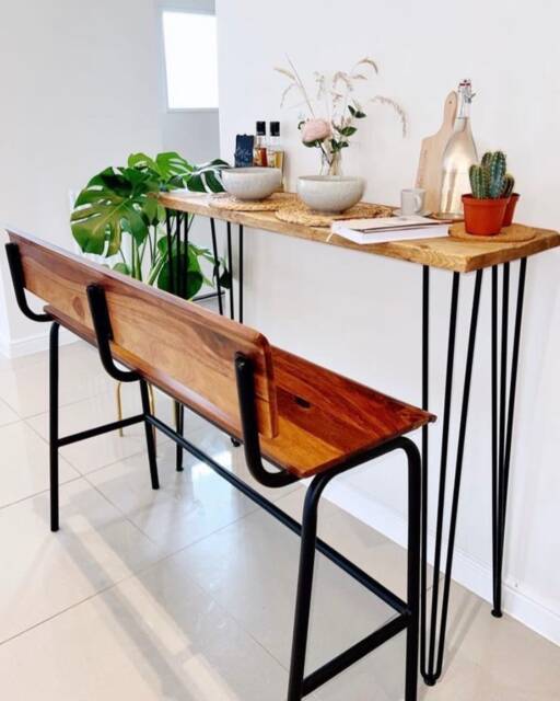 Handmade Reclaimed Wood Breakfast Bar Rustic Kitchen Table With Hairpin Legs - image 1