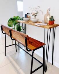 Handmade Reclaimed Wood Breakfast Bar Rustic Kitchen Table With Hairpin Legs - thumbnail 1
