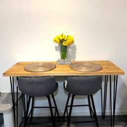 Handmade Reclaimed Wood Breakfast Bar Rustic Kitchen Table With Hairpin Legs - thumbnail 4