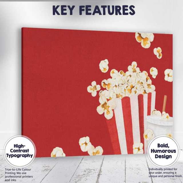 Classic Cinema Popcorn & Soft Drink Movie Snack Canvas Wall Art Print Decor Picture Ready To Hang - image 1