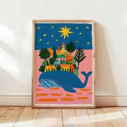 Whale Village Poster, Folk Art Wall Art, Coastal Fantasy Print - thumbnail 4