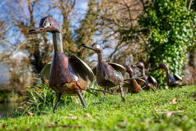 Handcrafted Recycled Metal Family Of Ducks Sculptures. Garden Decor. Duck Statues - image 1
