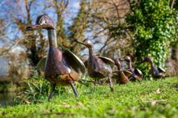 Handcrafted Recycled Metal Family Of Ducks Sculptures. Garden Decor. Duck Statues - thumbnail 1